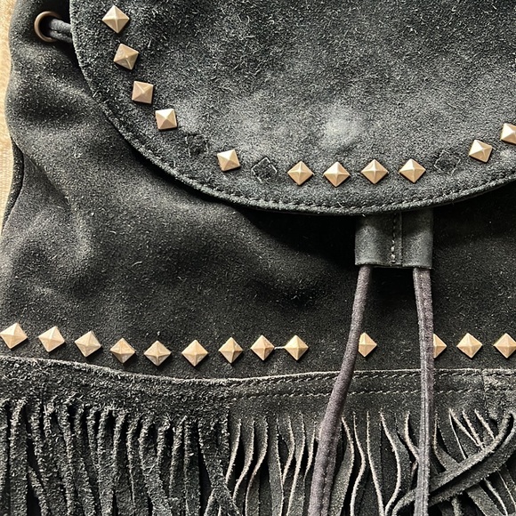Steve Madden Black Small Backpack with Studs and Fringe - Picture 2 of 7